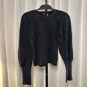 Free People Black Ribbed Blouse